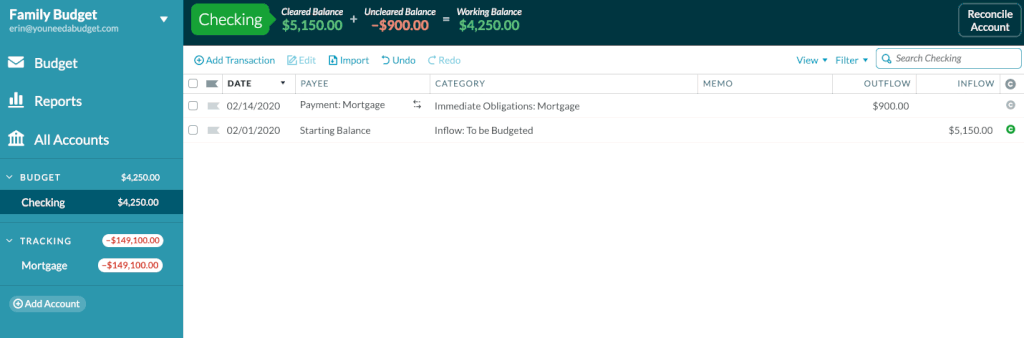 This is what a regular mortgage payment looks like in my budget in YNAB.