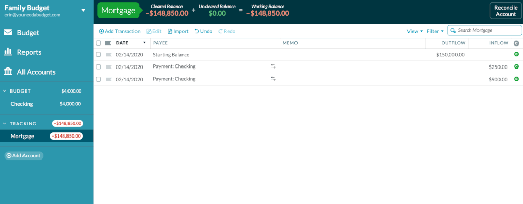I create an adjustment in my YNAB budget to reconcile mortgage interest.