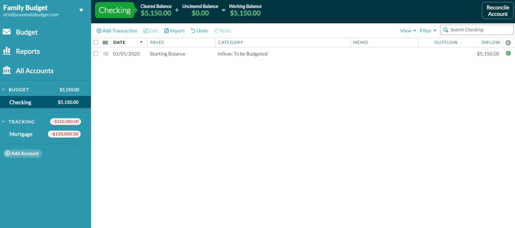 This is what a regular mortgage payment looks like in my budget in YNAB.