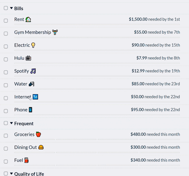 A spending plan in YNAB with an expenses category for Joan of Bark