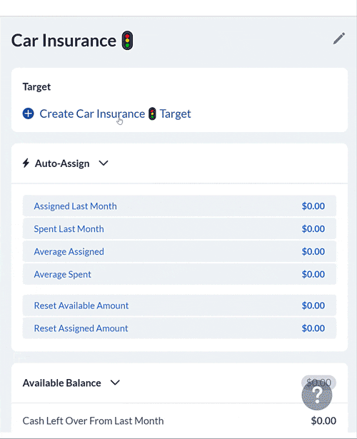 A YNAB GIF showing how to set a target for True Expenses like car insurance