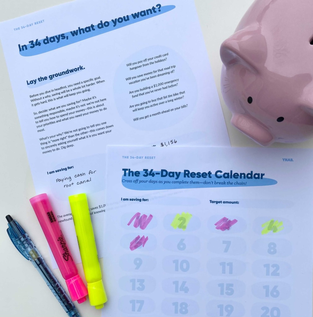34-Day Reset workbook calendar
