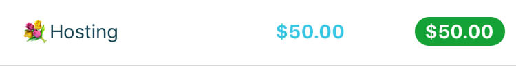 A budget screenshot of a category titled Hosting with $50 in it