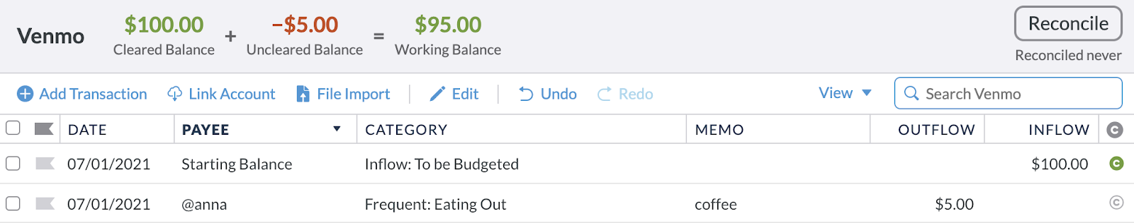 Since Venmo was used to transfer the money, the payment was categorized as an outflow in that account.