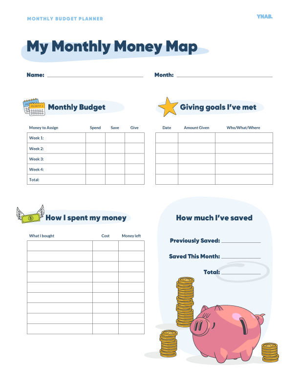 Free printable monthly budget for kids