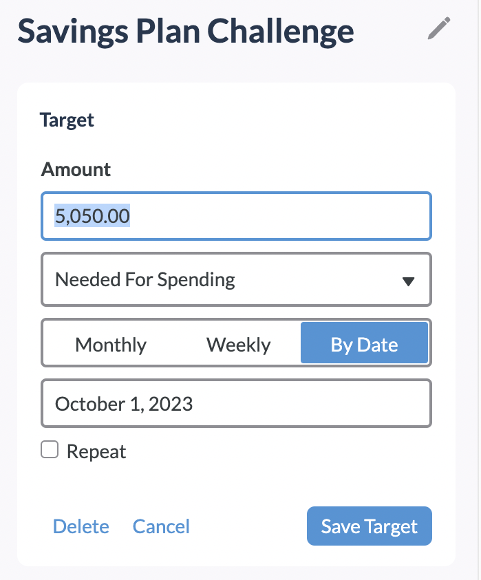 Set a target in YNAB to save a bulk amount for this challenge.