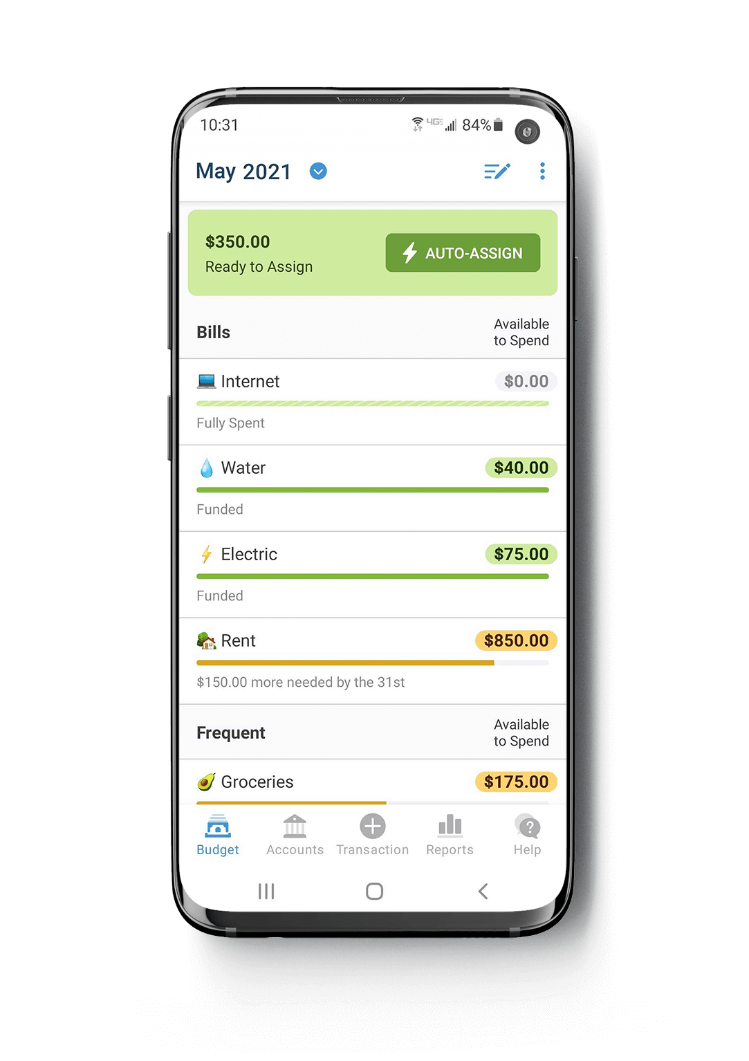 Image showing the YNAB app on a mobile phone 