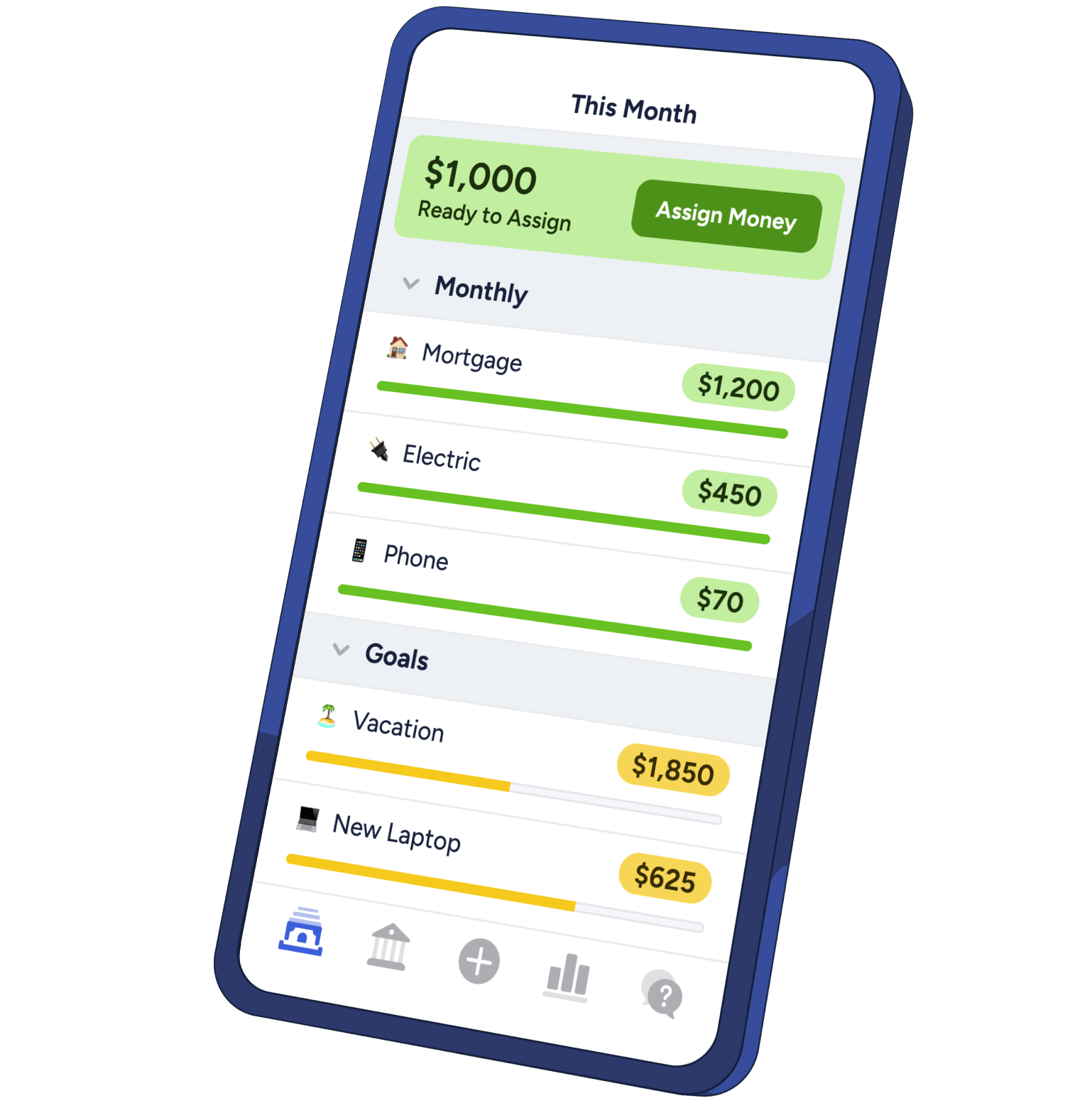 An illustrated version of the YNAB app on a mobile device