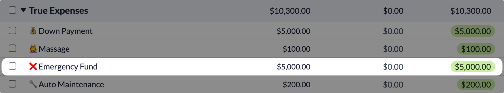 A YNAB category that uses a red X to reinforce do not touch.u