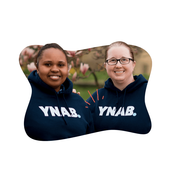 Teisha and her partner wearing YNAB sweatshirts
