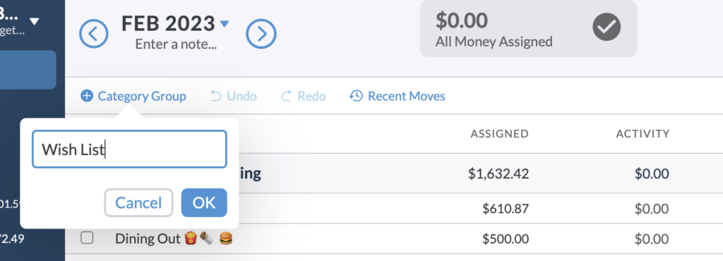 Create a category group for your entire list of wishes.